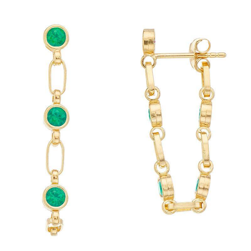 Kristen Kesho Sterling Silver Lab-Created Emerald Front-to-Back Chain Hoop Earrings, Womens, Gold Tone Product Image