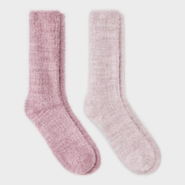 Womens 2pk Feather Cozy Crew Socks - Auden Rose/ Pink 4-10 Product Image