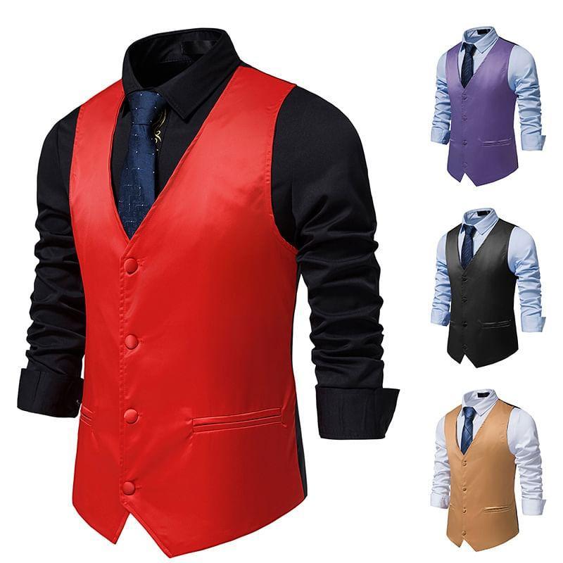 V-Neck Plain Button Vest Product Image