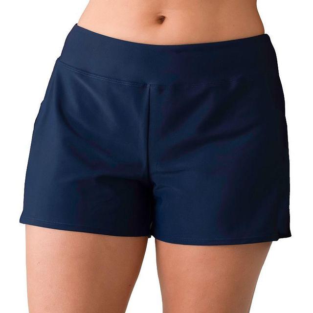 Plus Size Del Raya Tummy Slimmer Solid Swim Shorts, Womens Blue Product Image