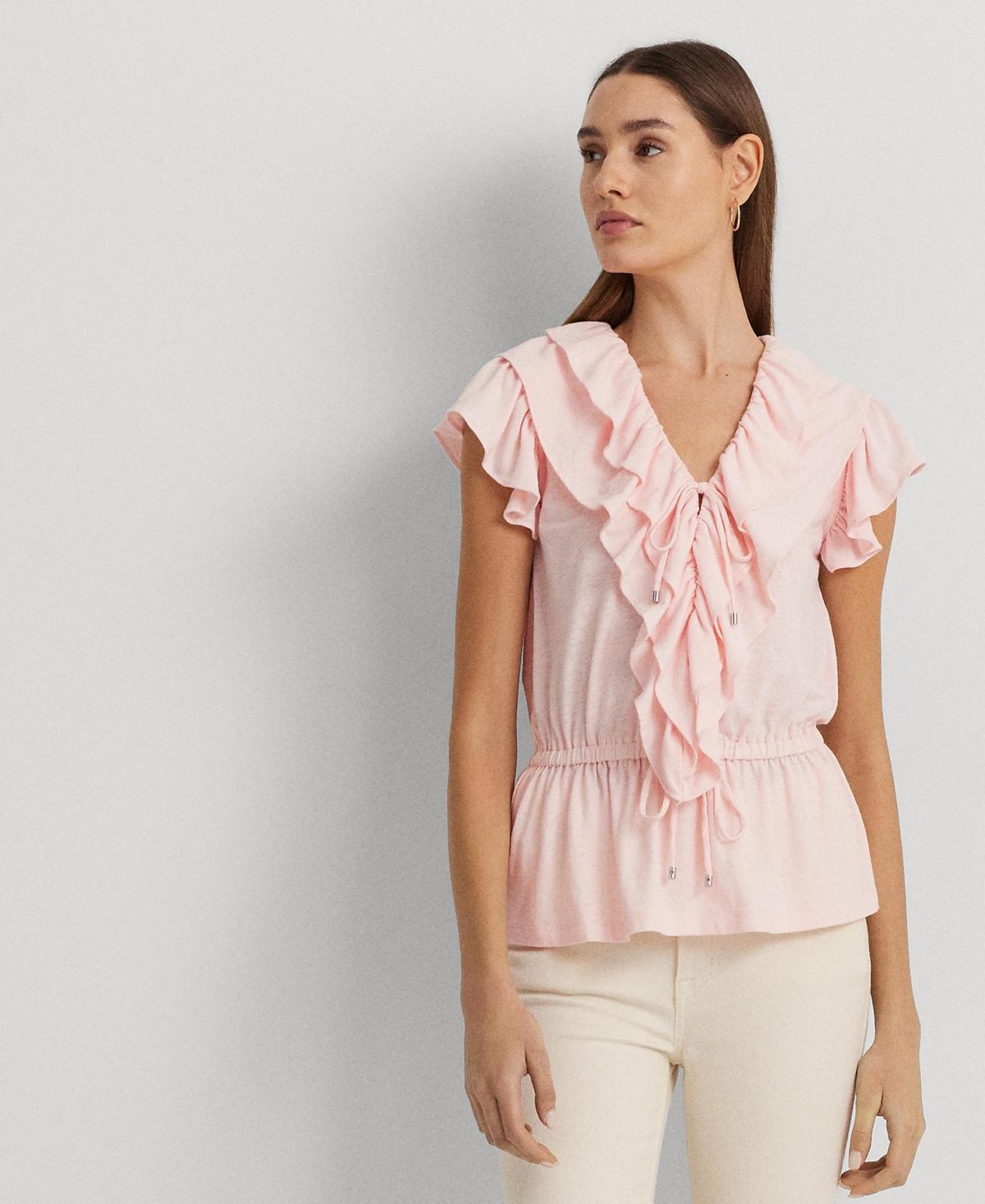 Lauren Ralph Lauren Womens Ruffled Flutter-Sleeve Peplum Top Product Image