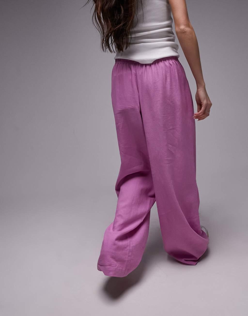 Topshop linen blend balloon pants in pink Product Image