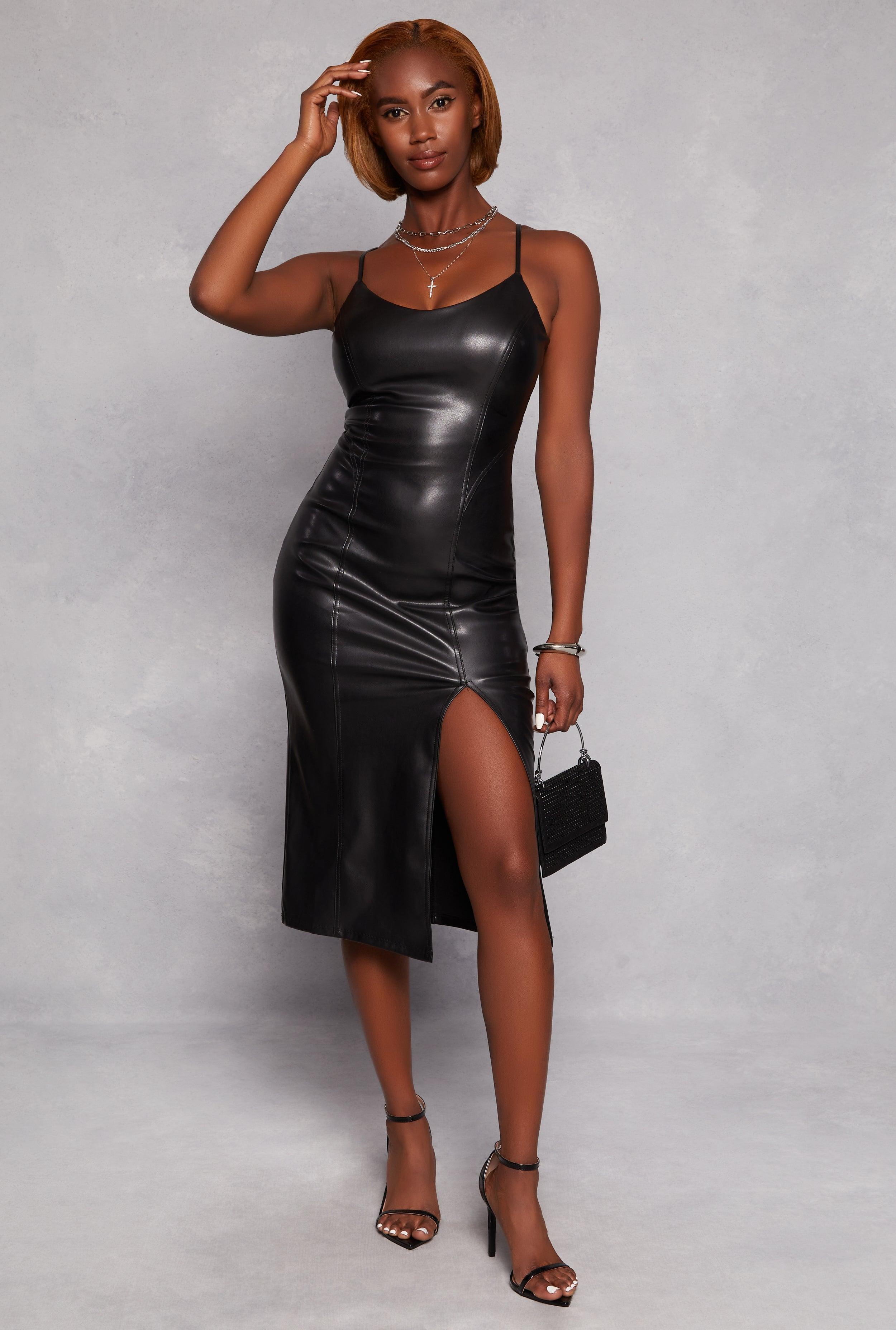 Womens Haute Monde Faux Leather Side Slit Dress Product Image