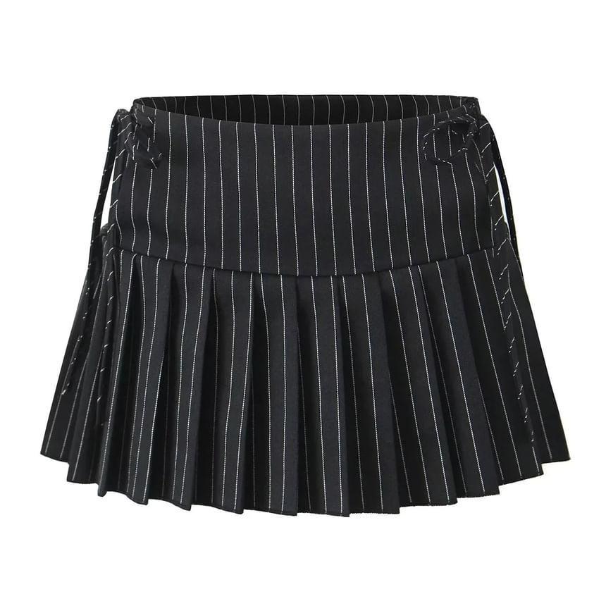 High Rise Print Drawstring Pleated Mini A-Line Skirt product image