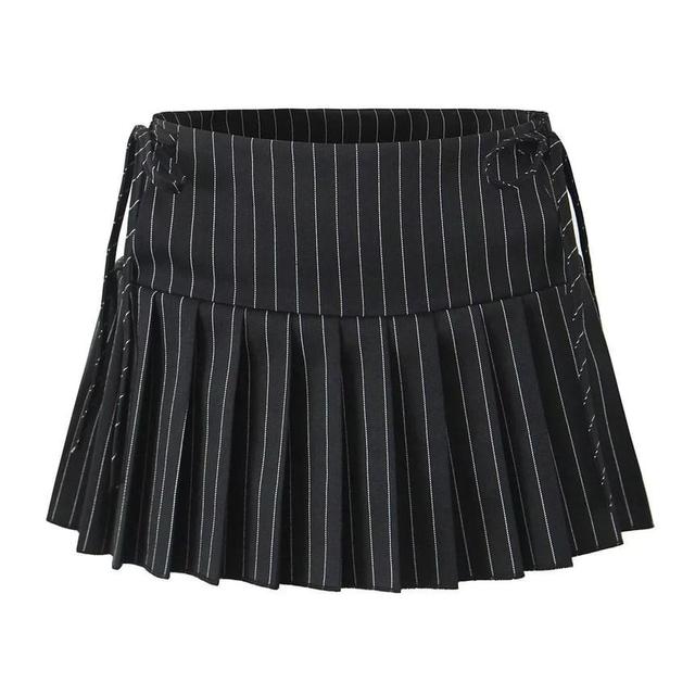 High Rise Print Drawstring Pleated Mini A-Line Skirt Product Image