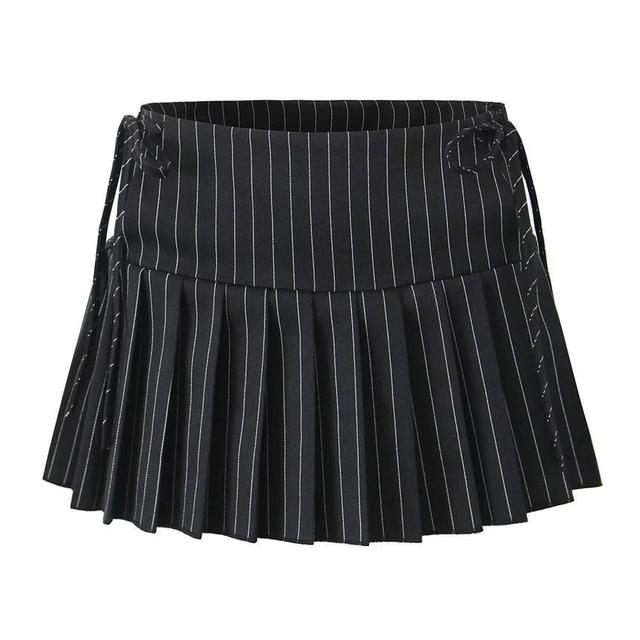 High Rise Print Drawstring Pleated Mini A-Line Skirt Product Image