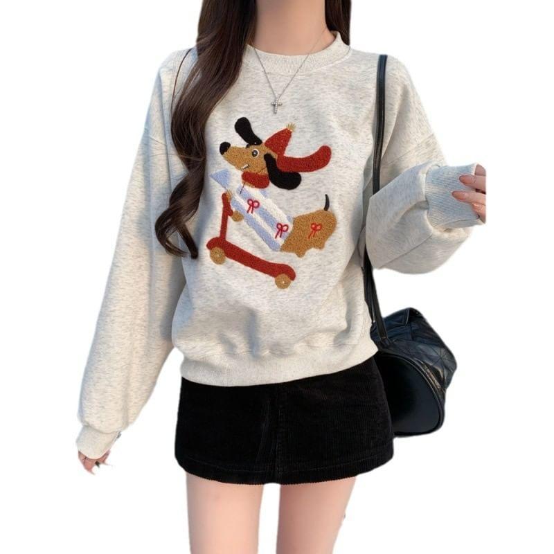 Long-Sleeve Crewneck Embroidered Sweatshirt Product Image