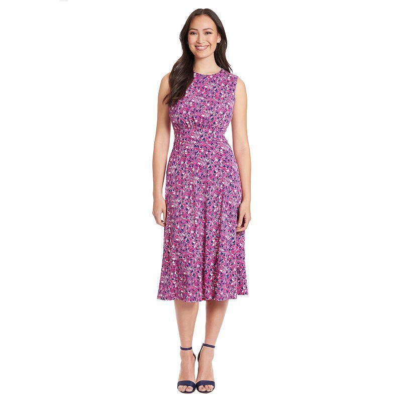 Womens London Times Inset Waist Print Midi Dress Pink White Product Image