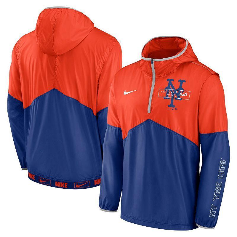 Mens Nike Orange and Royal New York Mets Overview Half-Zip Hoodie Jacket - Orange Product Image