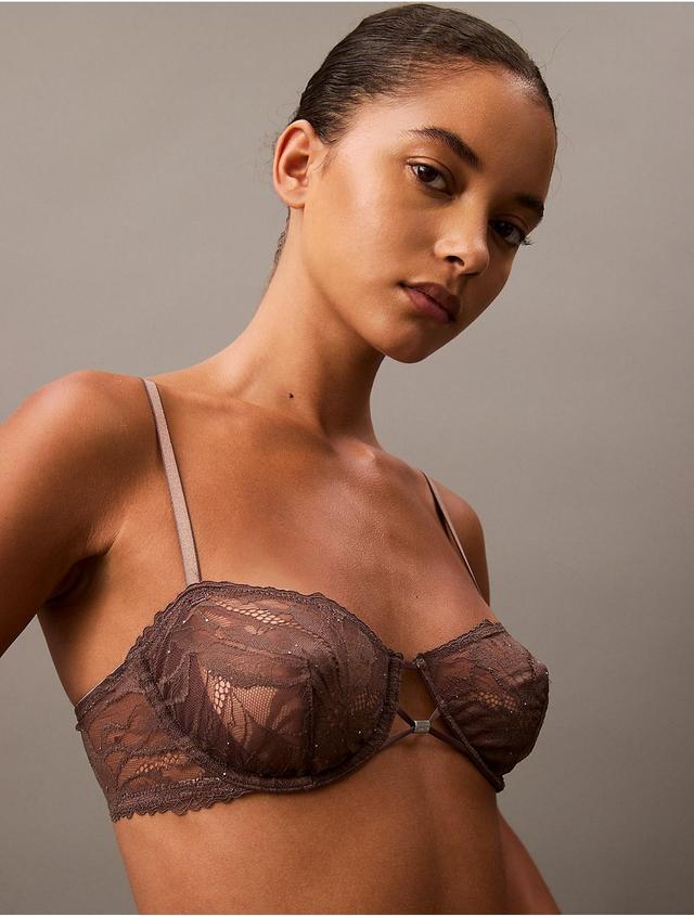 Calvin Klein Womens CK Black Floral Lace Unlined Balconette Bra - Brown - 36C Product Image