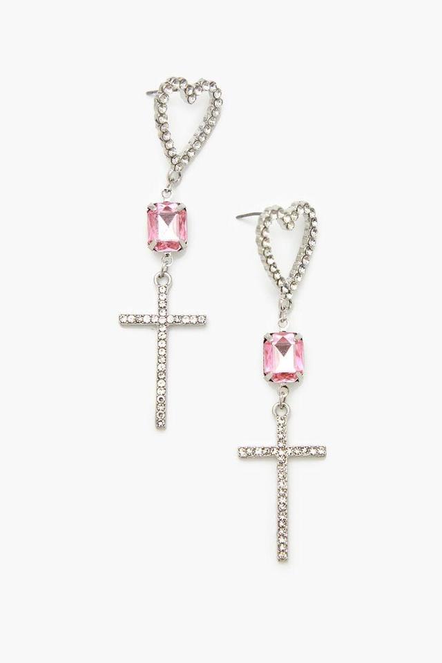 Rhinestone Cross Drop Earrings | Forever 21 Product Image