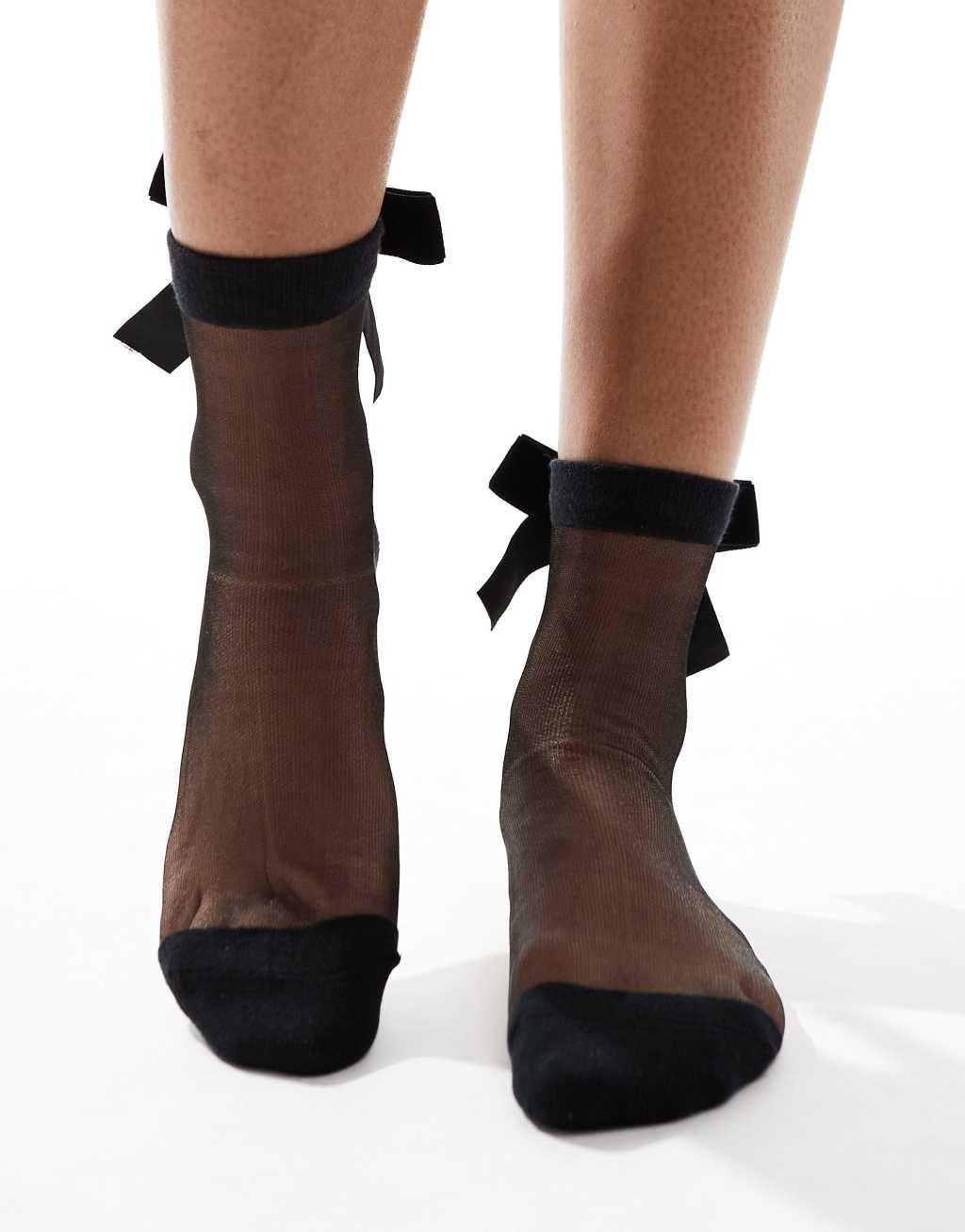 Glamorous bow back mesh socks in black Product Image