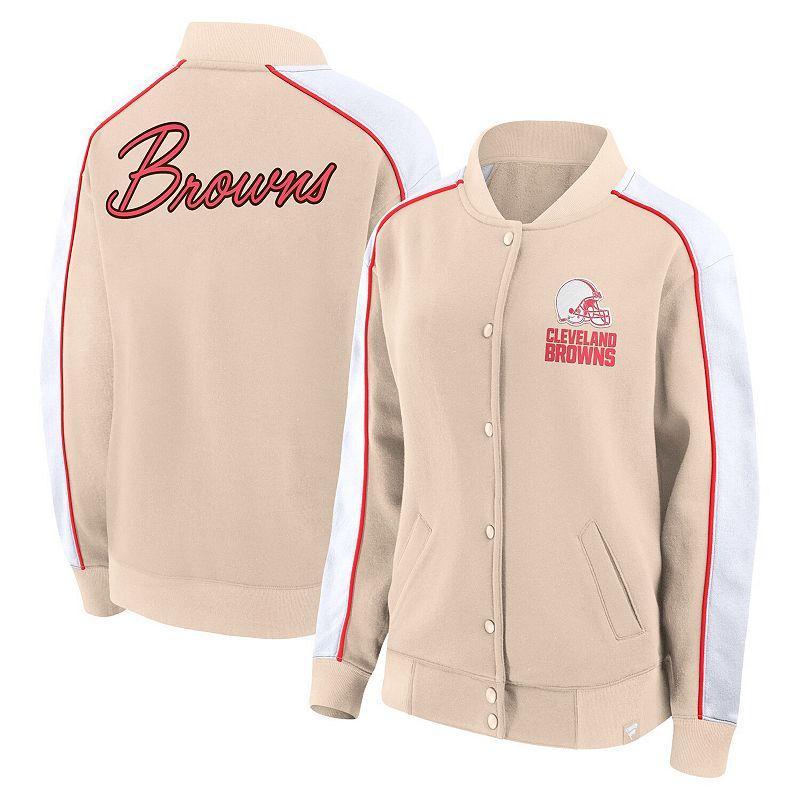 Womens Fanatics Branded Tan Cleveland Browns Lounge Full-Snap Varsity Jacket Product Image