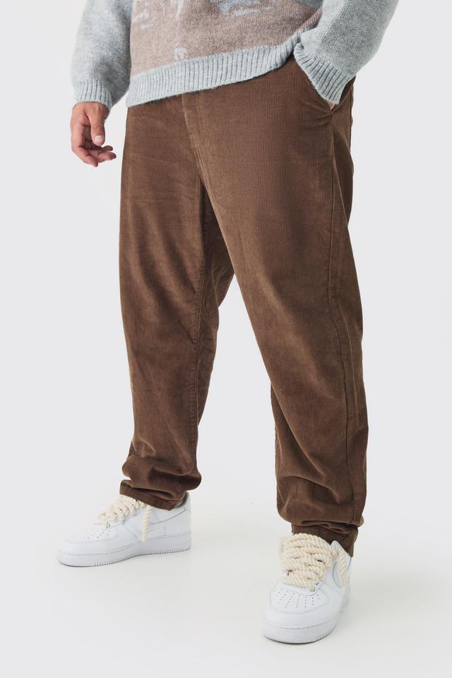 Plus Tapered Cord Pants in Chocolate | boohooMAN USA Product Image