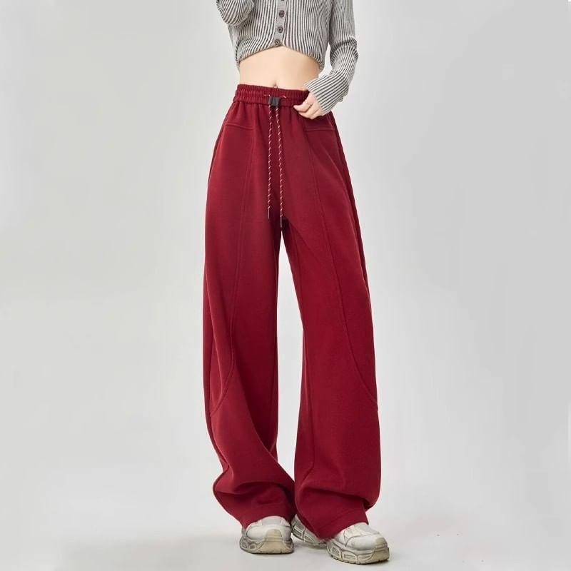 Drawstring Waist Plain Wide Leg Sweatpants Product Image