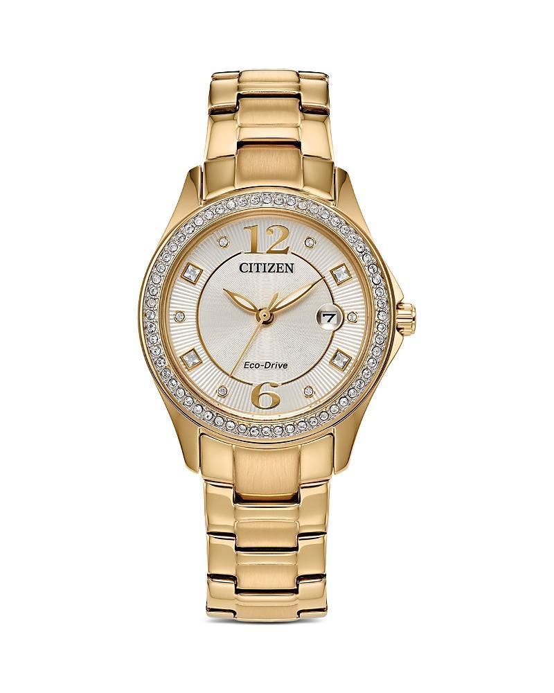 Citizen Womens Crystal Three Hand Champagne Gold Stainless Steel Bracelet Watch Product Image