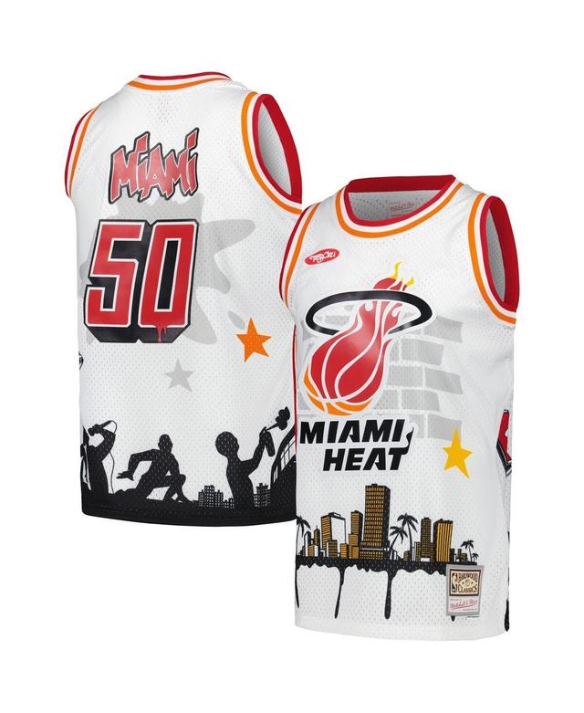 Mens Mitchell & Ness x Tats Cru White Miami Heat Hardwood Classics Fashion Jersey - White Product Image