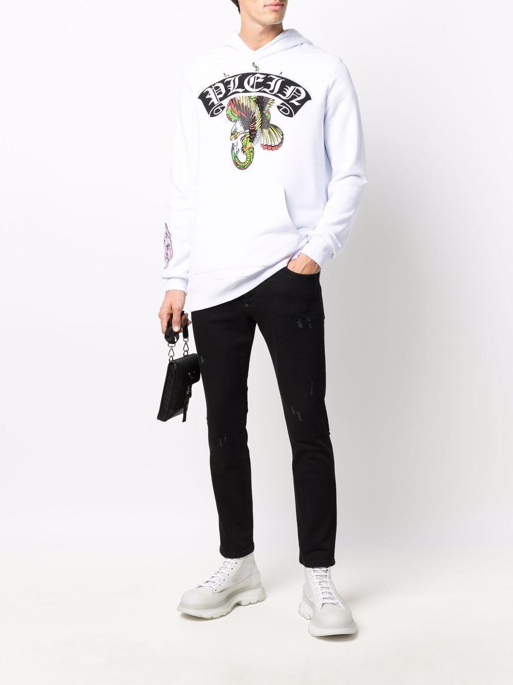 PHILIPP PLEIN Logo-print Pullover Hoodie In White Product Image