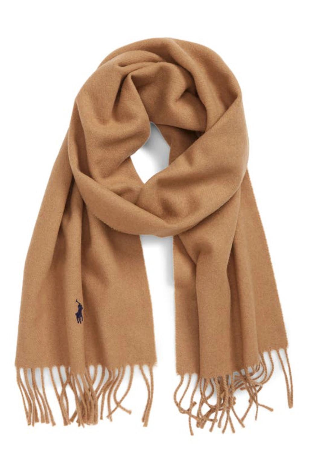 POLO RALPH LAUREN Wool Blend Muffler Scarf In Honey Brown Heather Product Image