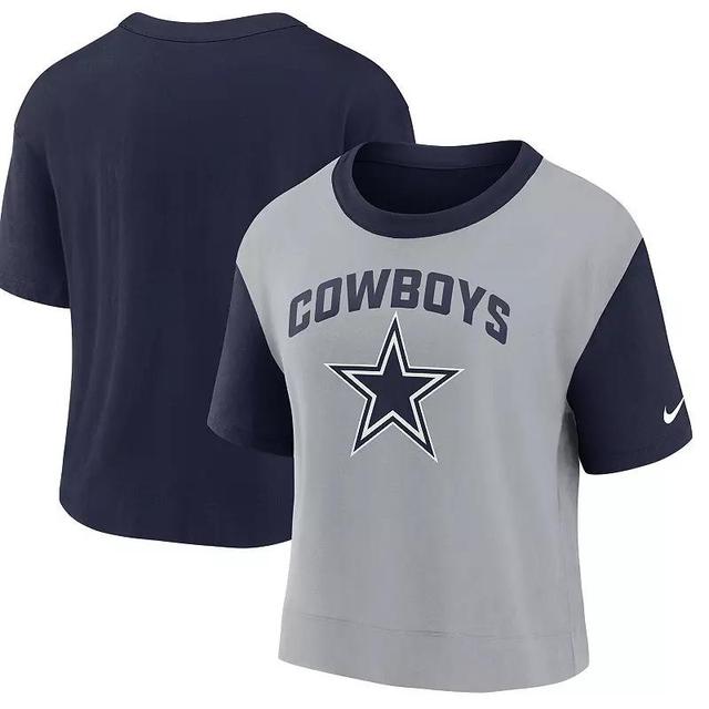 Womens Nike /Silver Dallas Cowboys High Hip Fashion T-Shirt Blue Product Image