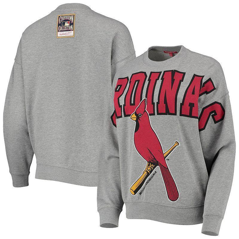 Womens Mitchell & Ness Heathered Gray St. Louis Cardinals Cooperstown Collection Logo Lightweight Pullover Sweatshirt Product Image