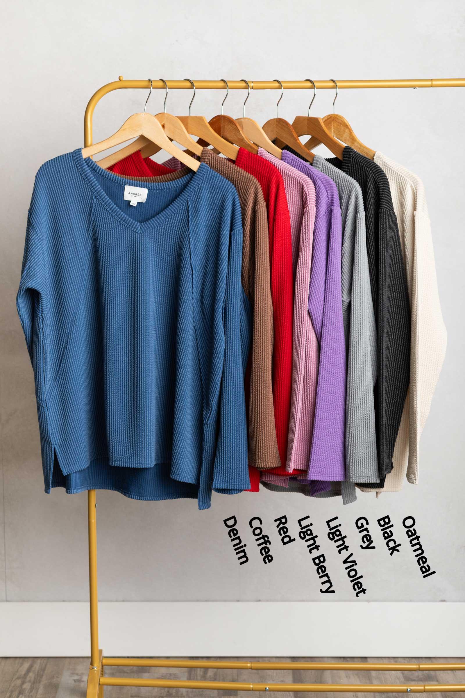 V-Neck Knit Ribbed Long Sleeve Top Product Image