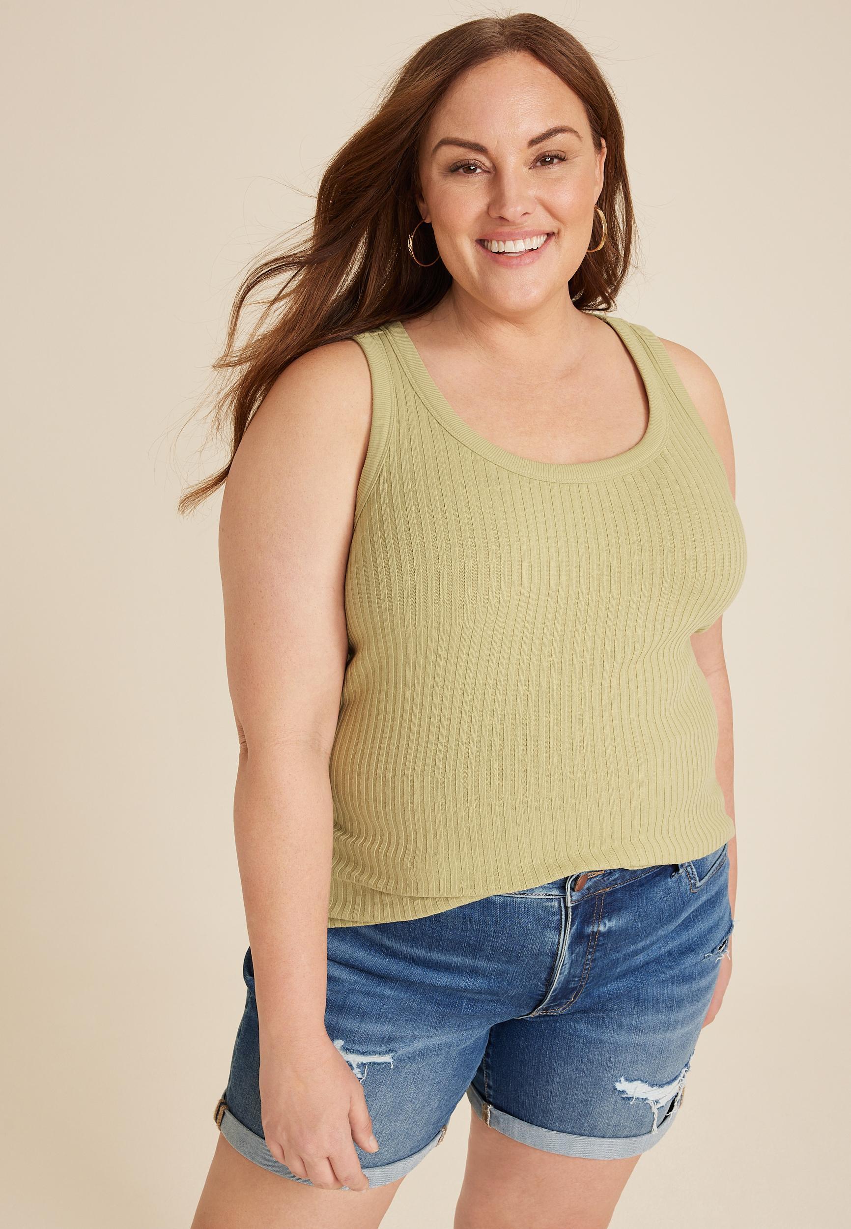 Maurices 2X Plus Size Womens Scoop Neck Ribbed Sweater Tank Top Green product image