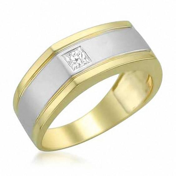 Men's 1/5 CT. Square-Cut Diamond Offset Solitaire Band in 14K Two-Tone Gold Product Image