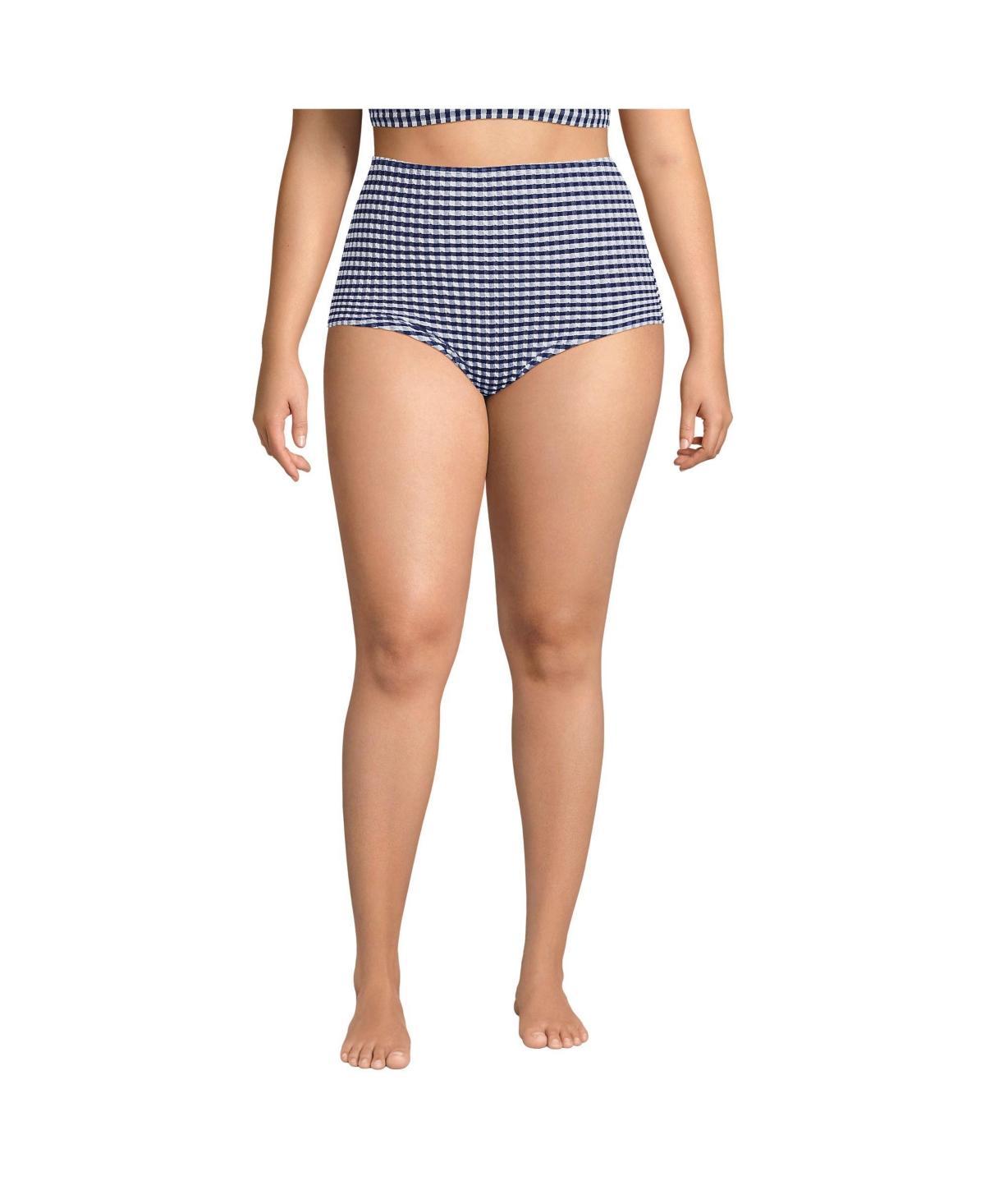 Womens Lands End Gingham High Waisted Tummy Slimming Tugless Bikini Bottoms Product Image