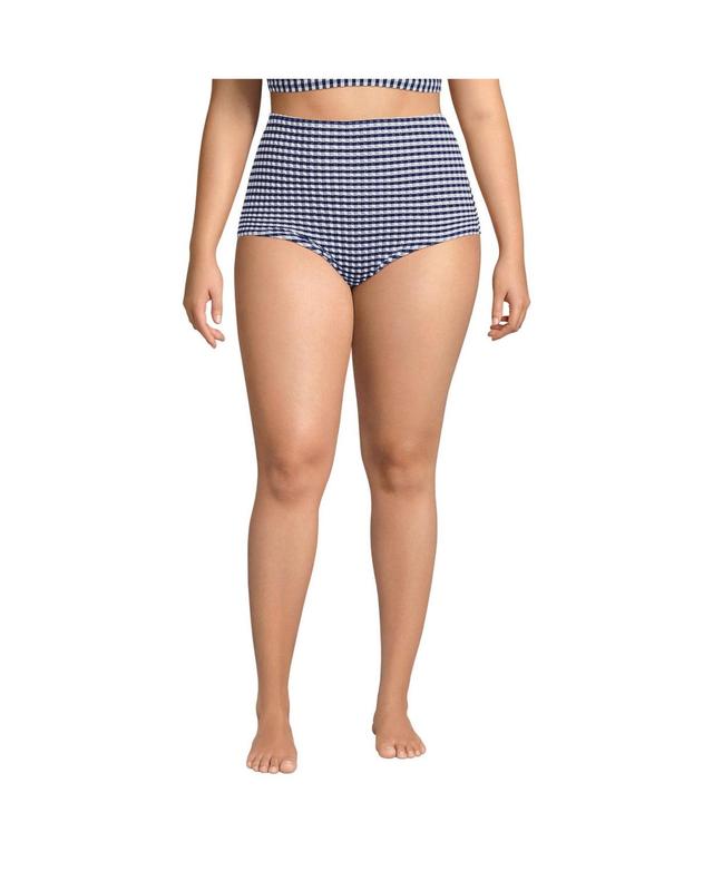 Lands End Womens Tummy Control Gingham Tugless High Waisted Bikini Bottoms - Rouge pink Product Image