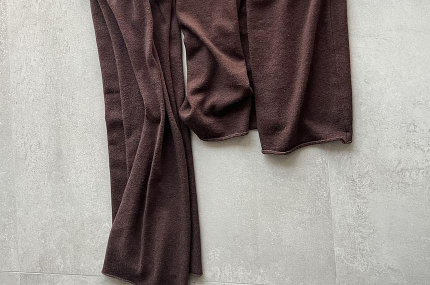 Set: Sleeveless Mock Neck Plain Knit Top + Plain Long Cardigan + Mid Waist Plain Wide Leg Pants Product Image