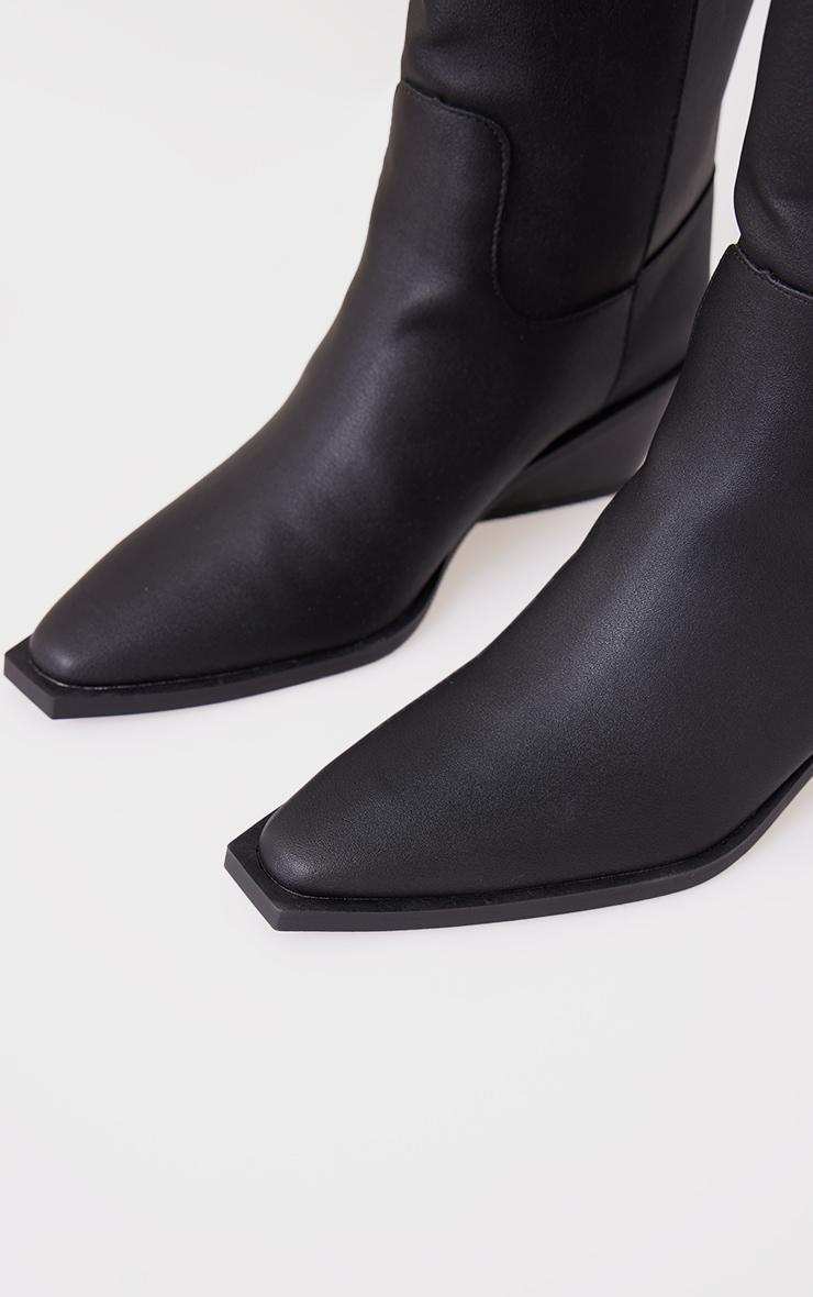 Black PU Point Toe Black Heel Western Boots Product Image