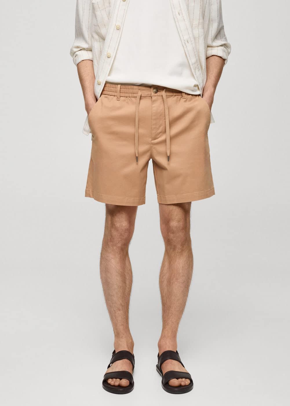 Mango Mens Drawstring Detail Cotton Shorts Product Image