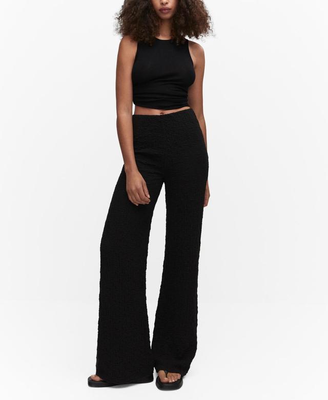 Mango Womens Textured Wide Leg Trousers Product Image