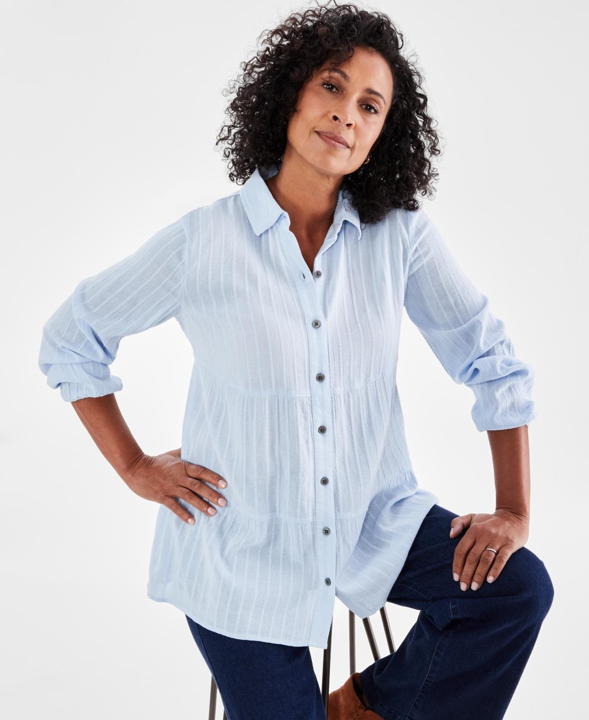 Style & Co Petite Tiered Button-Front Long-Sleeve Shirt, Created for Macys Product Image