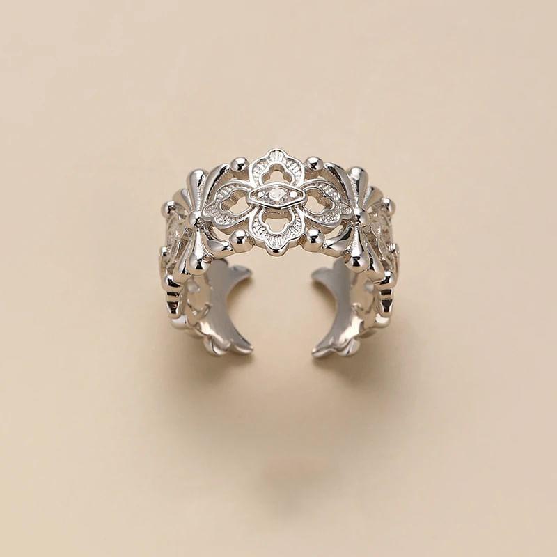 Floral Rhinestone Alloy Open Ring Product Image