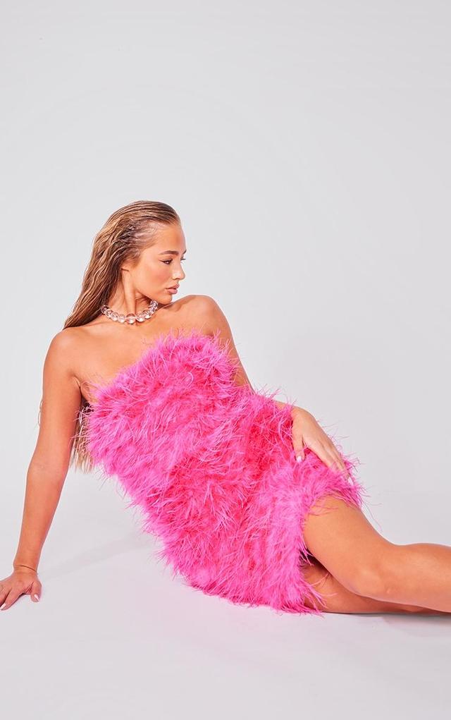 Pink Bandeau Feather Bodycon Dress Product Image