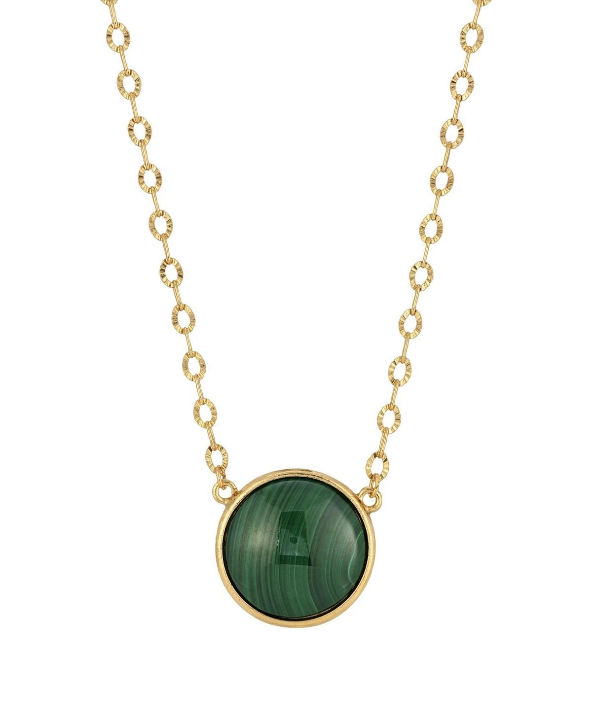 1928 Gold Tone Dark Green Stone Necklace, Womens Product Image