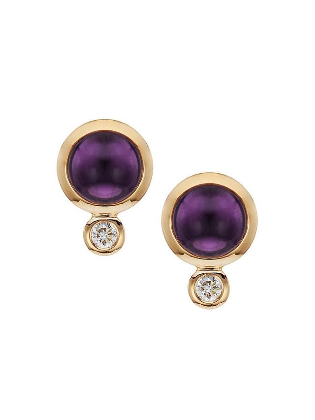 Womens Bouton 18K Rose Gold, Amethyst & Diamond Stud Earrings Product Image