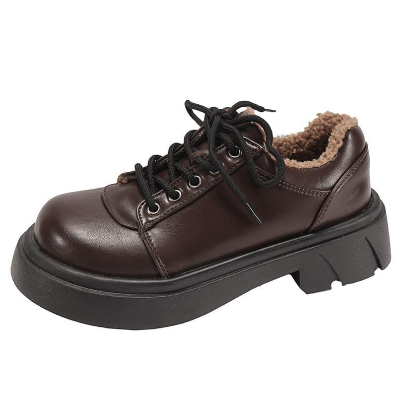 Lace-Up Fleece-Lined Platform Derby Shoes Product Image