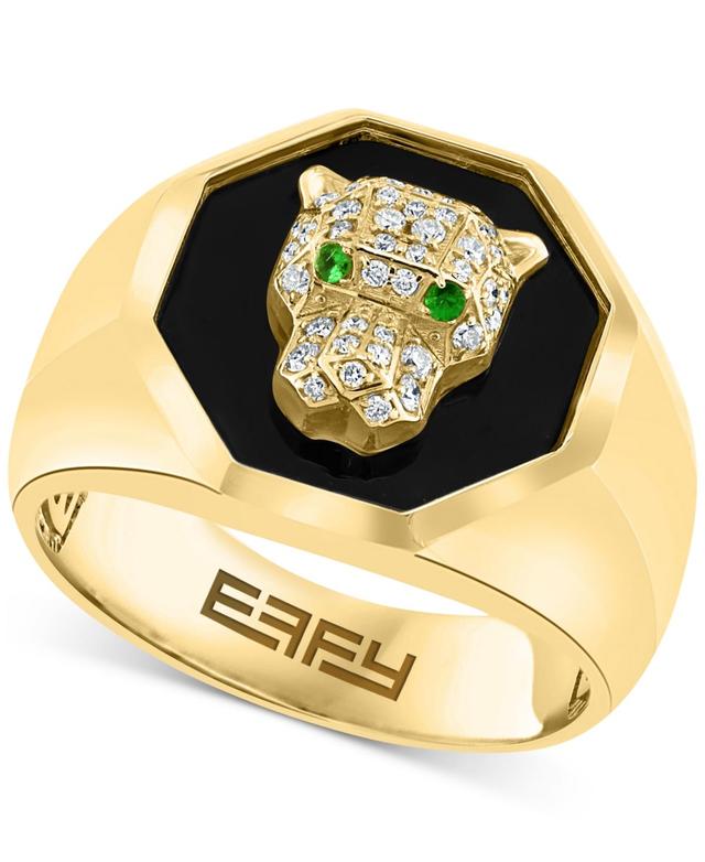 Effy Mens Onyx, Diamond (1/4 ct. t.w.) & Tsavorite Accent Panther Ring in 14k Gold Product Image