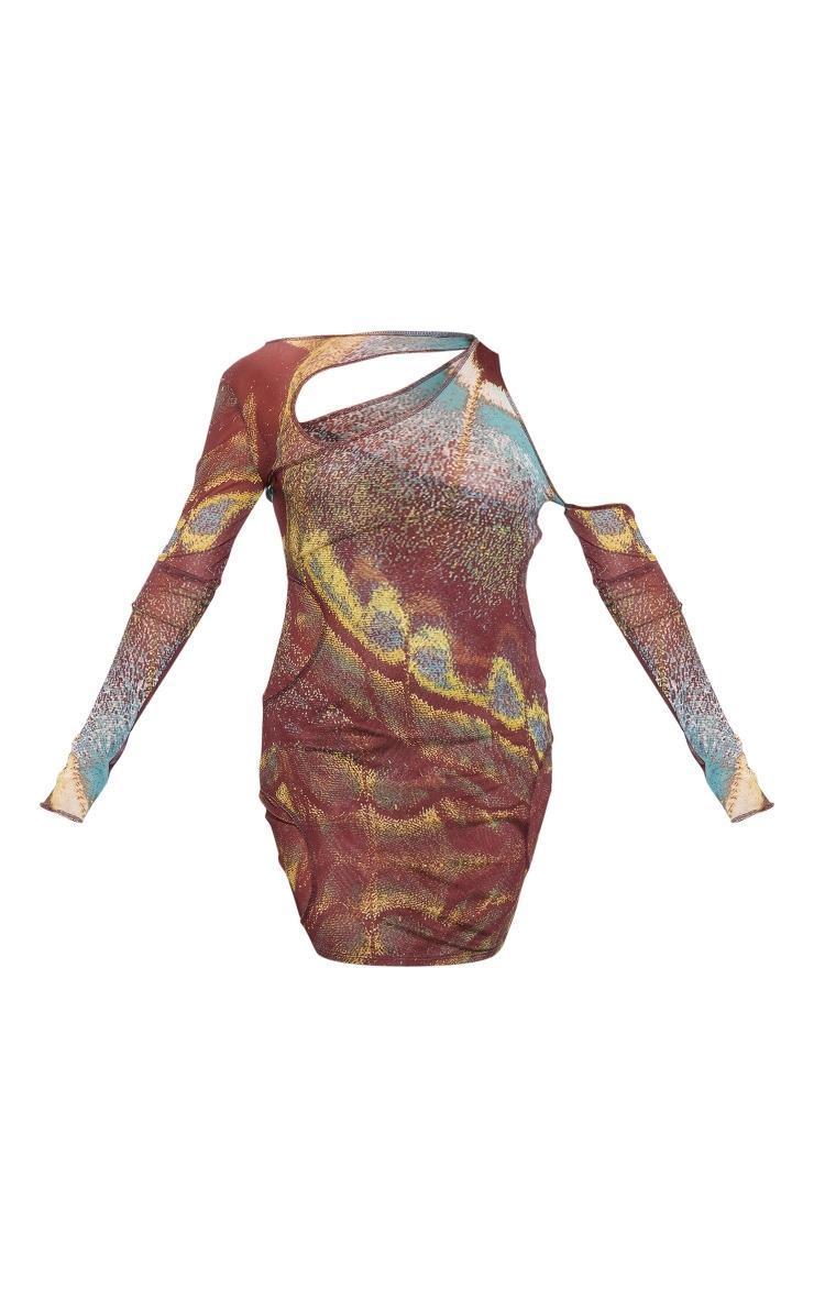 Multi Abstract Print Tie Dye Mesh Double Layer Cut Out Bodycon Dress Product Image