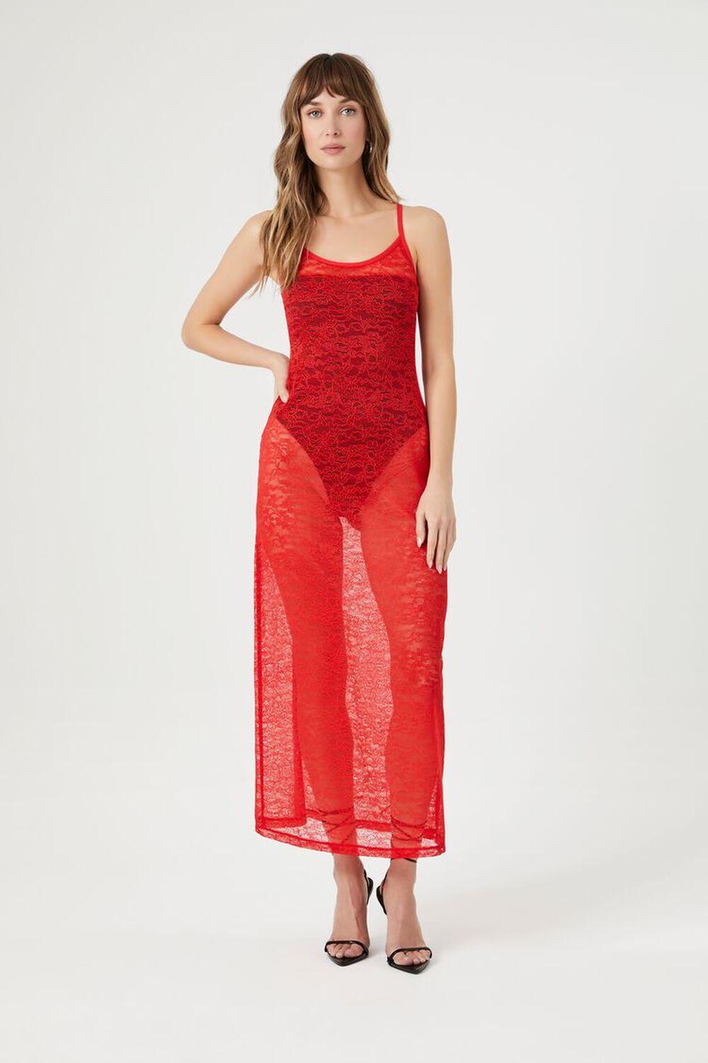 Sheer Lace Maxi Slip Dress | Forever 21 Product Image