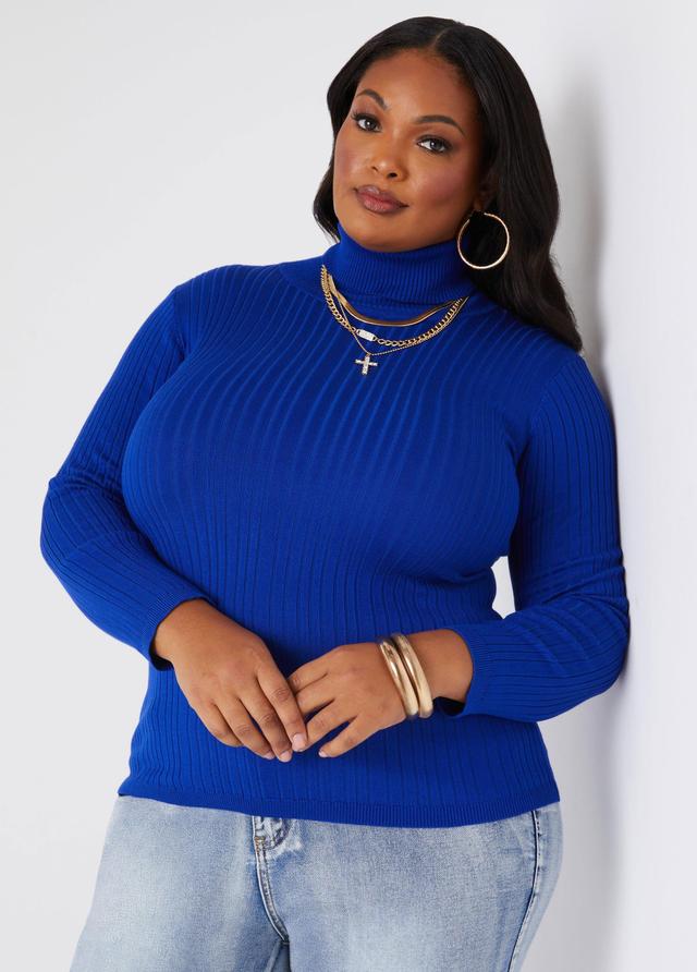 Plus Size Ribbed Turtleneck Pullover Sweater Ashley Stewart Product Image