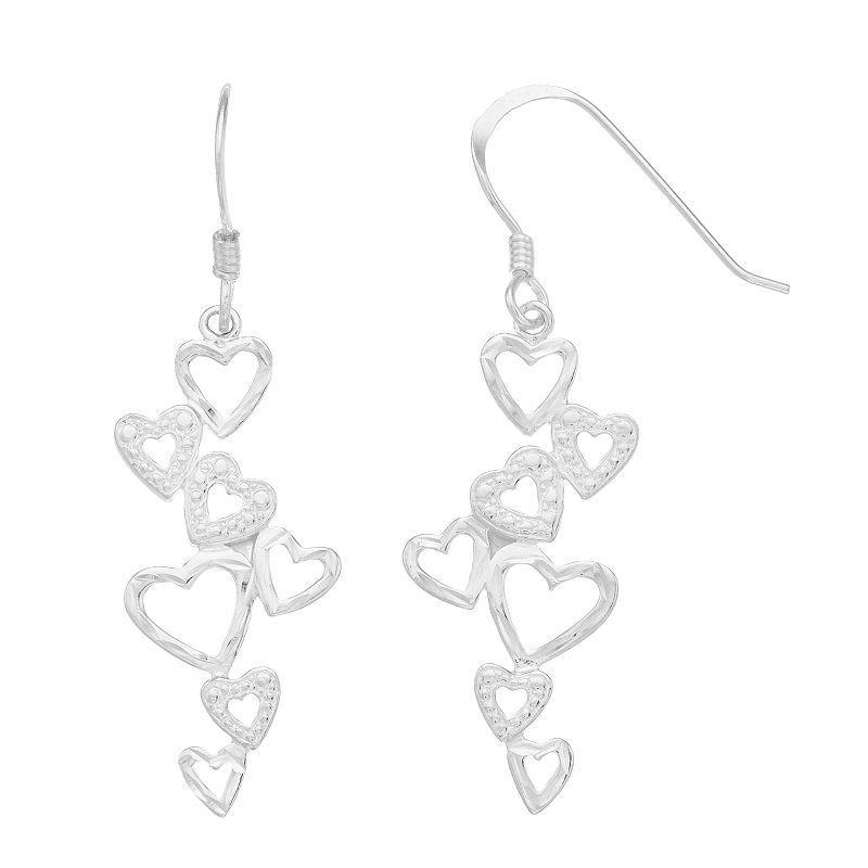 Sterling Silver Heart Cluster Dangle Earrings, Womens, Grey Product Image