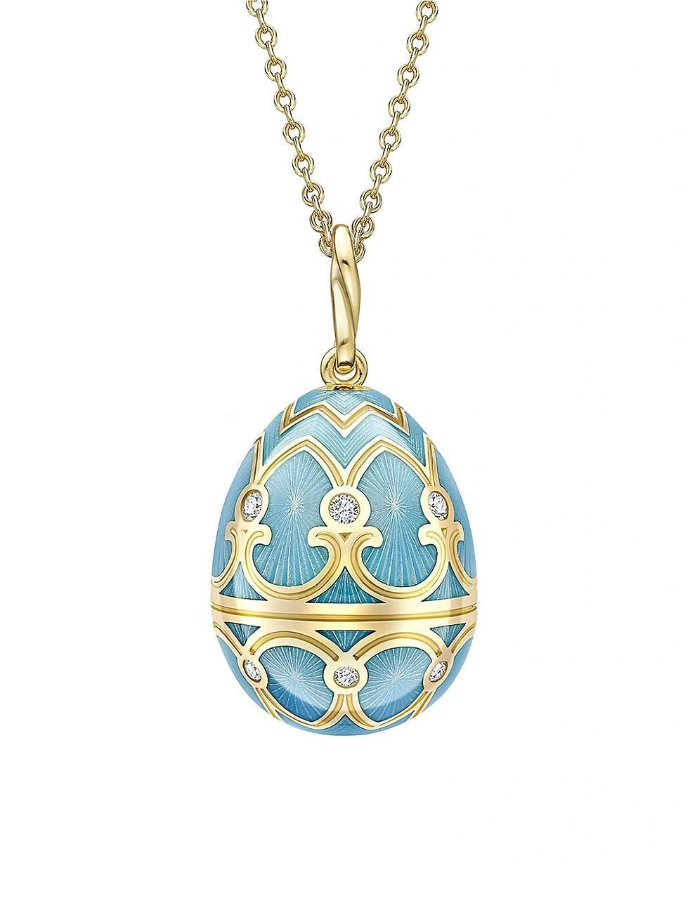 Womens Heritage Yellow Gold Diamond & Turquoise Guilloch Enamel Egg Pendant Product Image