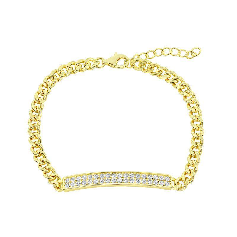 Argento Bella Sterling Silver Micro Pave ID Cuban Chain Bracelet, Womens Yellow Product Image