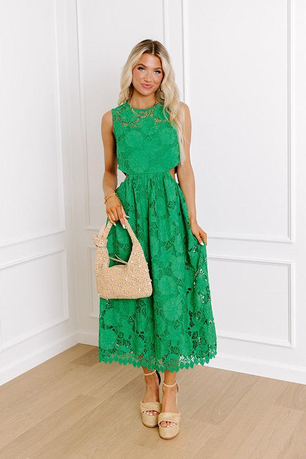 Enchanting Elegance Lace Cut Out Midi in Green Product Image