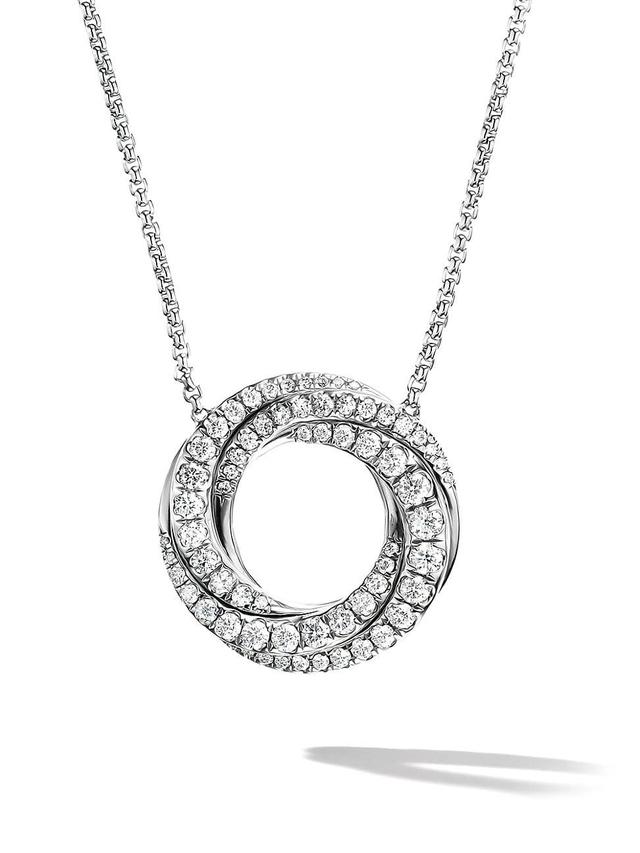 Womens Petite Pav Crossover Pendant Necklace In 18K White Gold With Diamonds Product Image