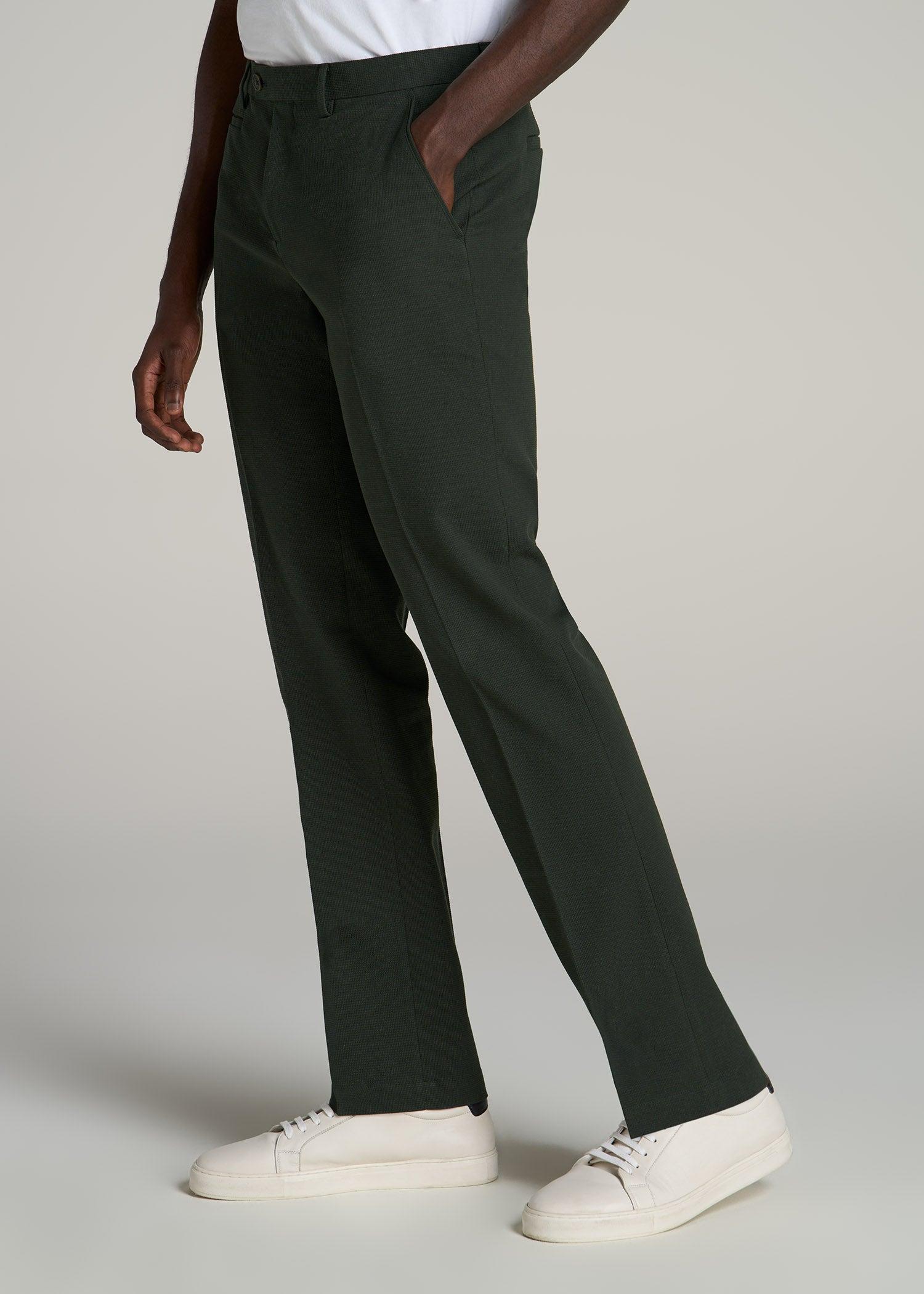 Textured Garment Washed Stretch Chino Suit Pants for Tall Men in Dark Olive Green Product Image